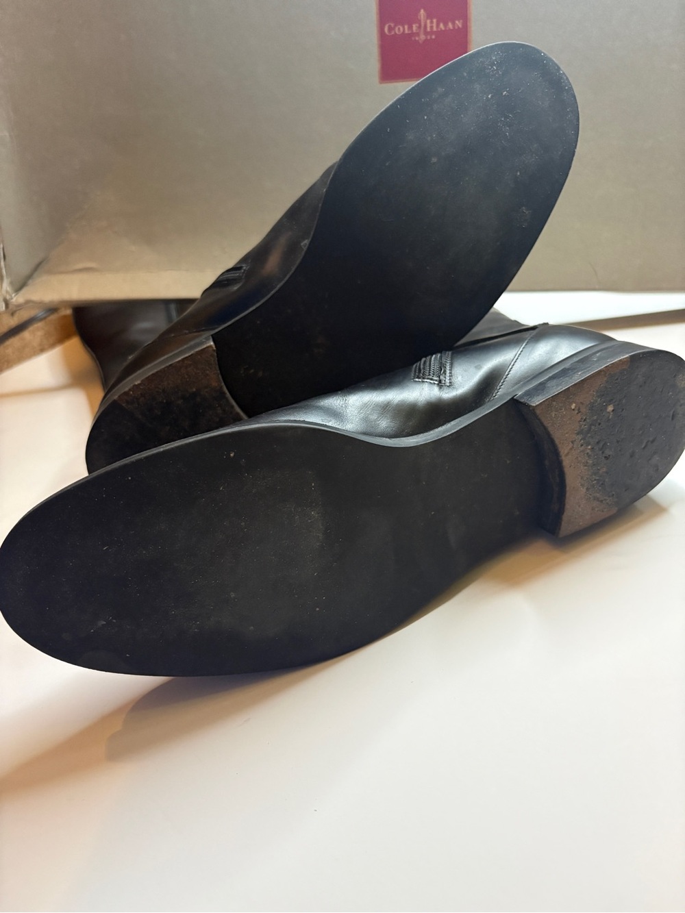 COLE HAAN Gratia black leather round toe riding crafted in Italy heeled boot - Picture 8 of 14
